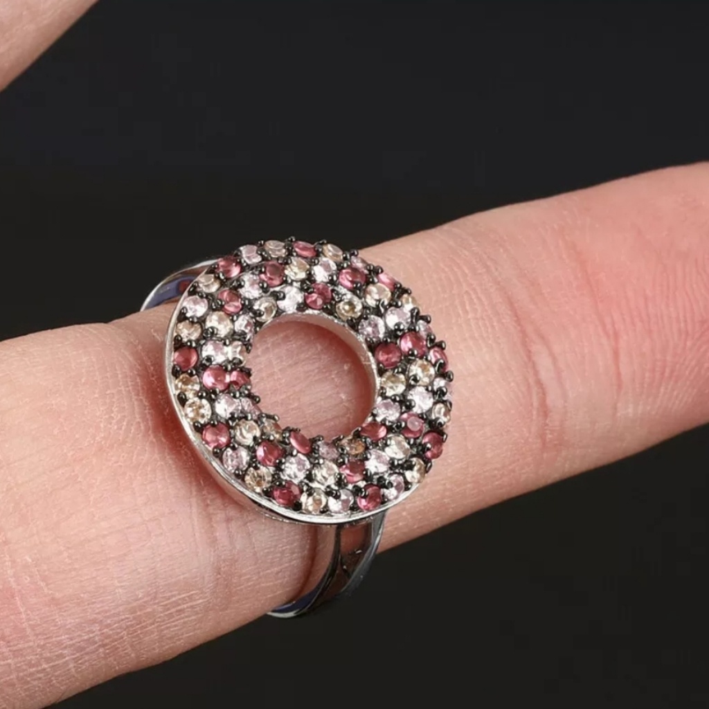 Round Ruby & Topaz Circle Ring Sz 9